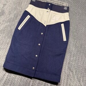 Nike Women's Pencil Skirt XS Blue White Wool Blend Snap Front Varsity Retro Y2K‎